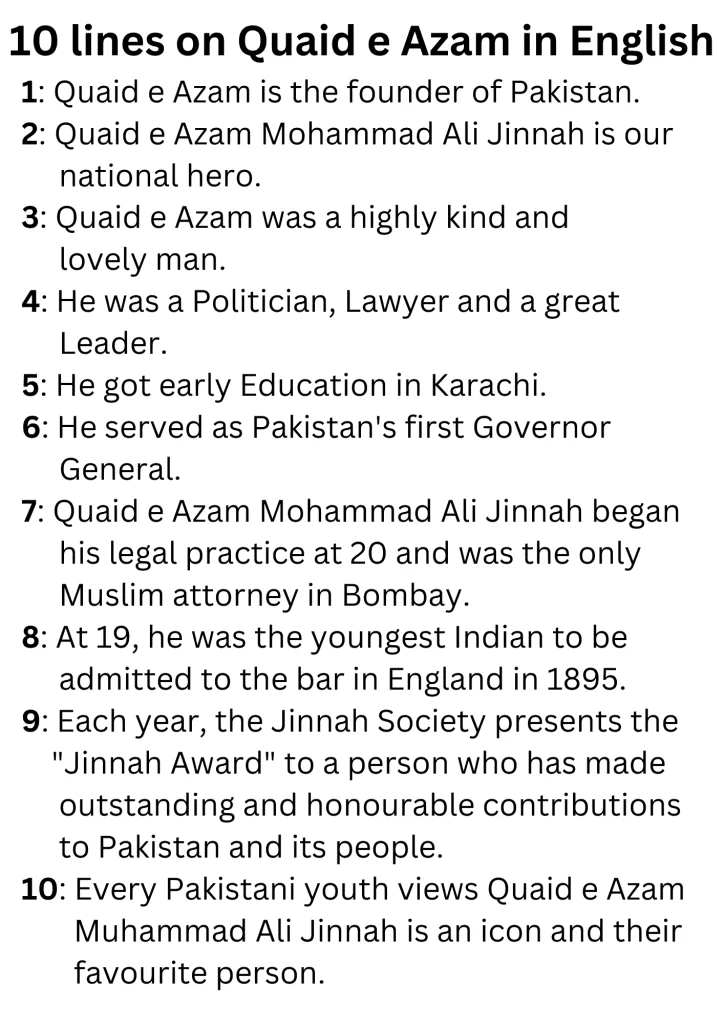 Quaid e Azam essay in short wordings 